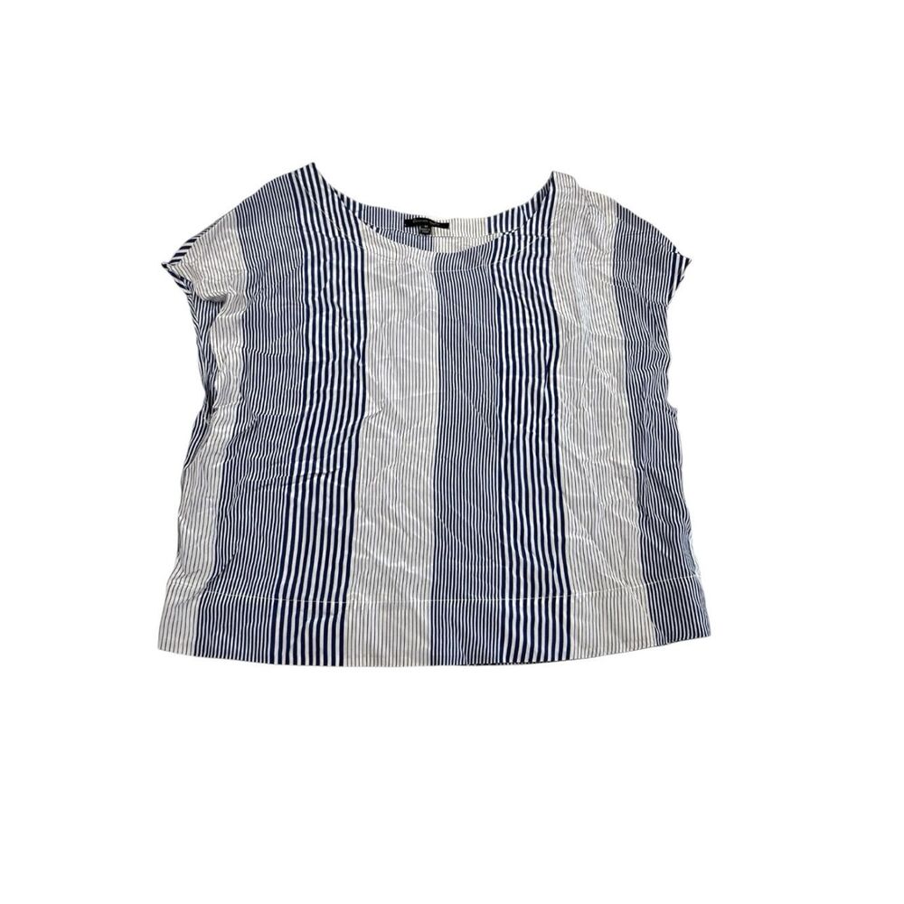 Lauren Gold Boxy Silk Blouse Striped Short Sleeve Breathable Layering Shirt S